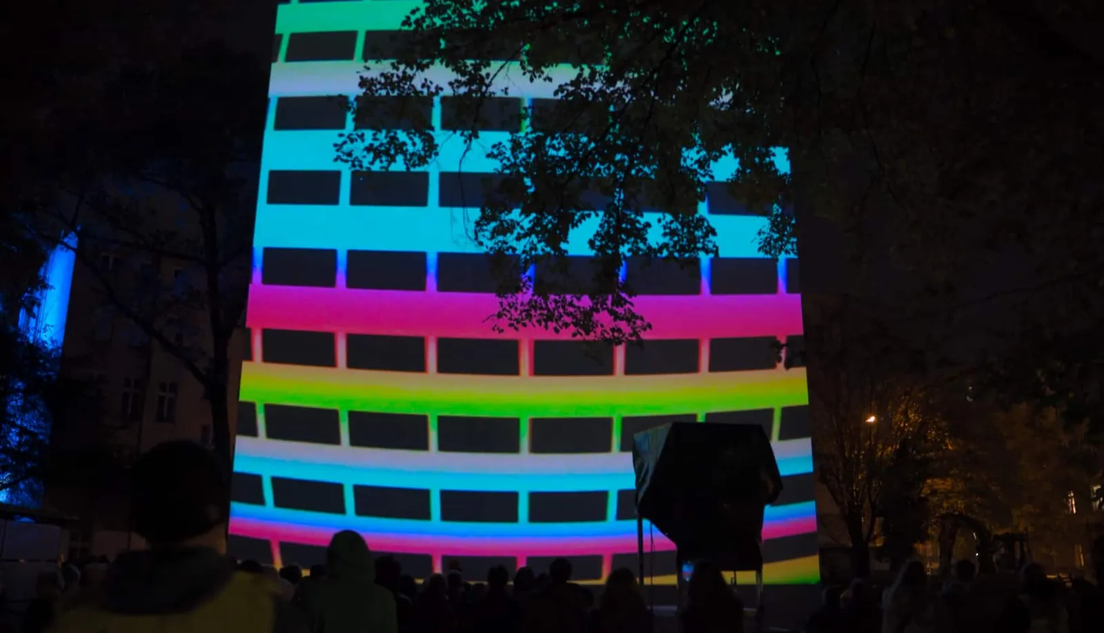 The animation filling the wall of the building.