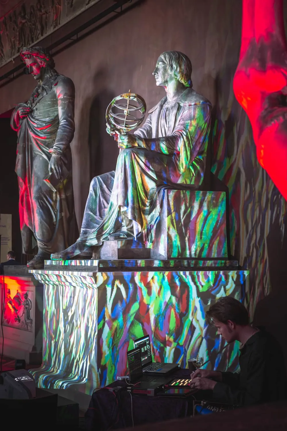 The museum hall during the live audiovisual performance.